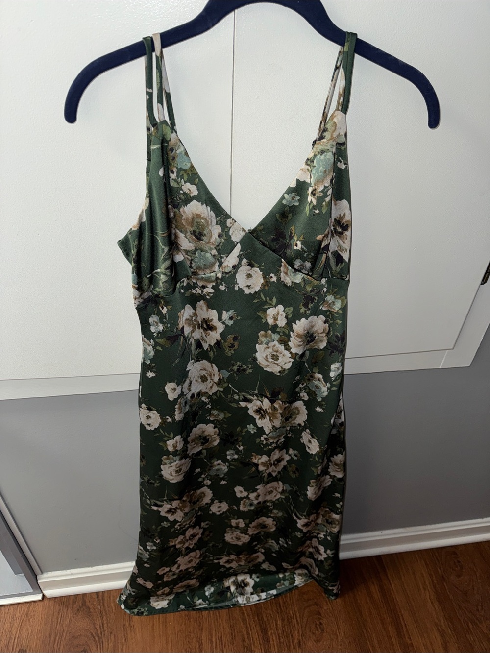 Blu Pepper Olive Green Floral Midi Slip Dress